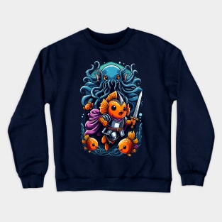 Cute Kawaii Goldfish knight Fantasy RPG Gamer Sea Octopus Kraken Crewneck Sweatshirt